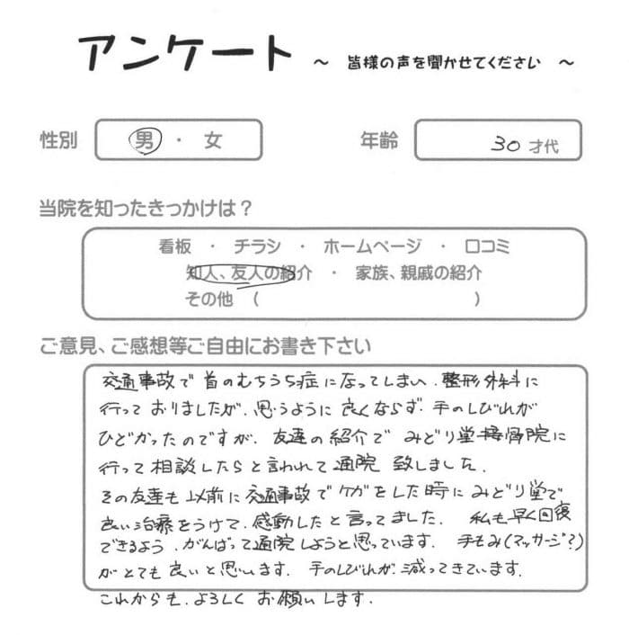 八王子市在住、３０代男性・J.K.様よりいただいたアンケート