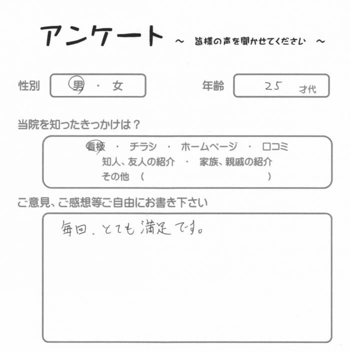 八王子市、２０代男性・M.N.様よりいただいたアンケート