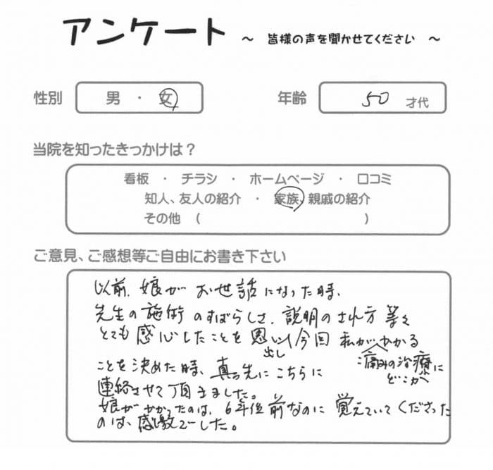 八王子在住、５０代女性・Ｎ.Ｆ.様よりいただいたアンケート