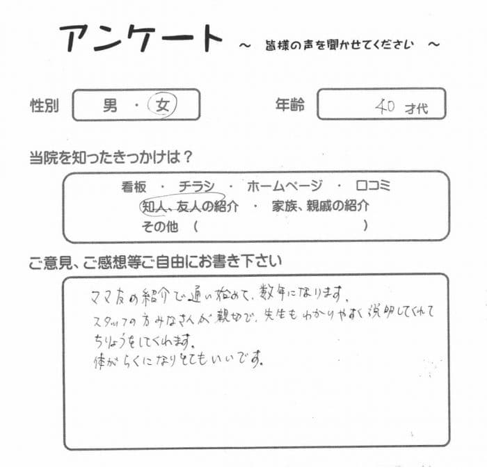 八王子在住、４０代女性・T.T.様より頂いたアンケート