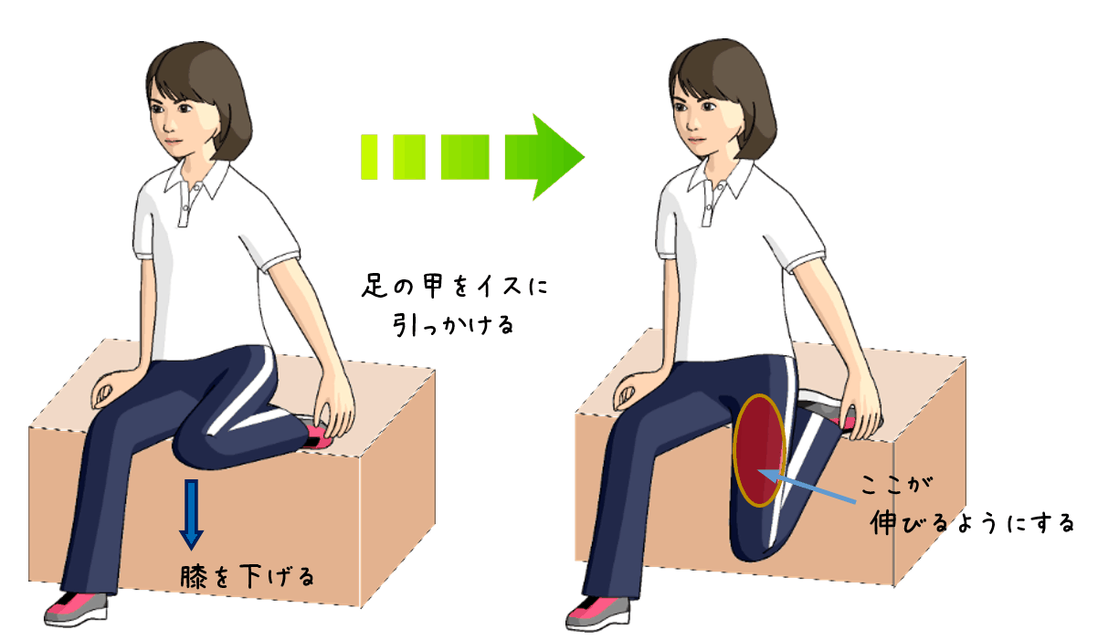 太ももの前をストレッチをする女性のイラスト