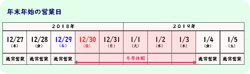 年末年始の営業案内