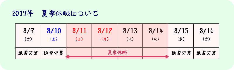 2019年夏季休暇日程