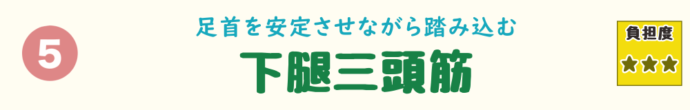 足首を安定させて踏み込むときに使われる下腿三頭筋を紹介するバナー画像。