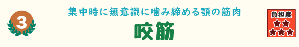 3位：咬筋。集中時の噛みしめ癖で緊張しやすい、あごの筋肉を紹介するバナー画像