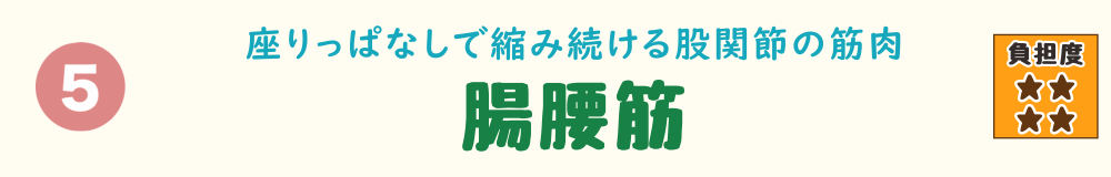 5位：腸腰筋。座りっぱなしでこわばりやすい、骨盤と太ももをつなぐ深層の筋肉を紹介するバナー画像