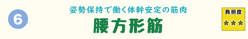 6位：腰方形筋。長時間同じ姿勢で負担がかかりやすい、腰の深部にある筋肉を紹介するバナー画像