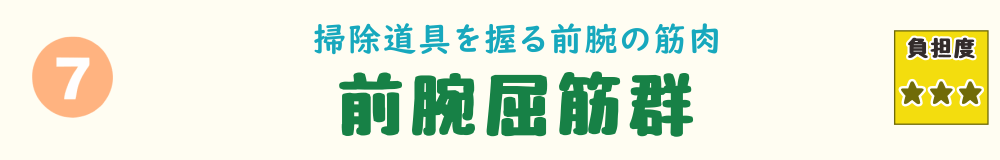 7位:前腕屈筋群。掃除道具を握るときに使う前腕の筋肉「前腕屈筋群」を紹介するバナー画像